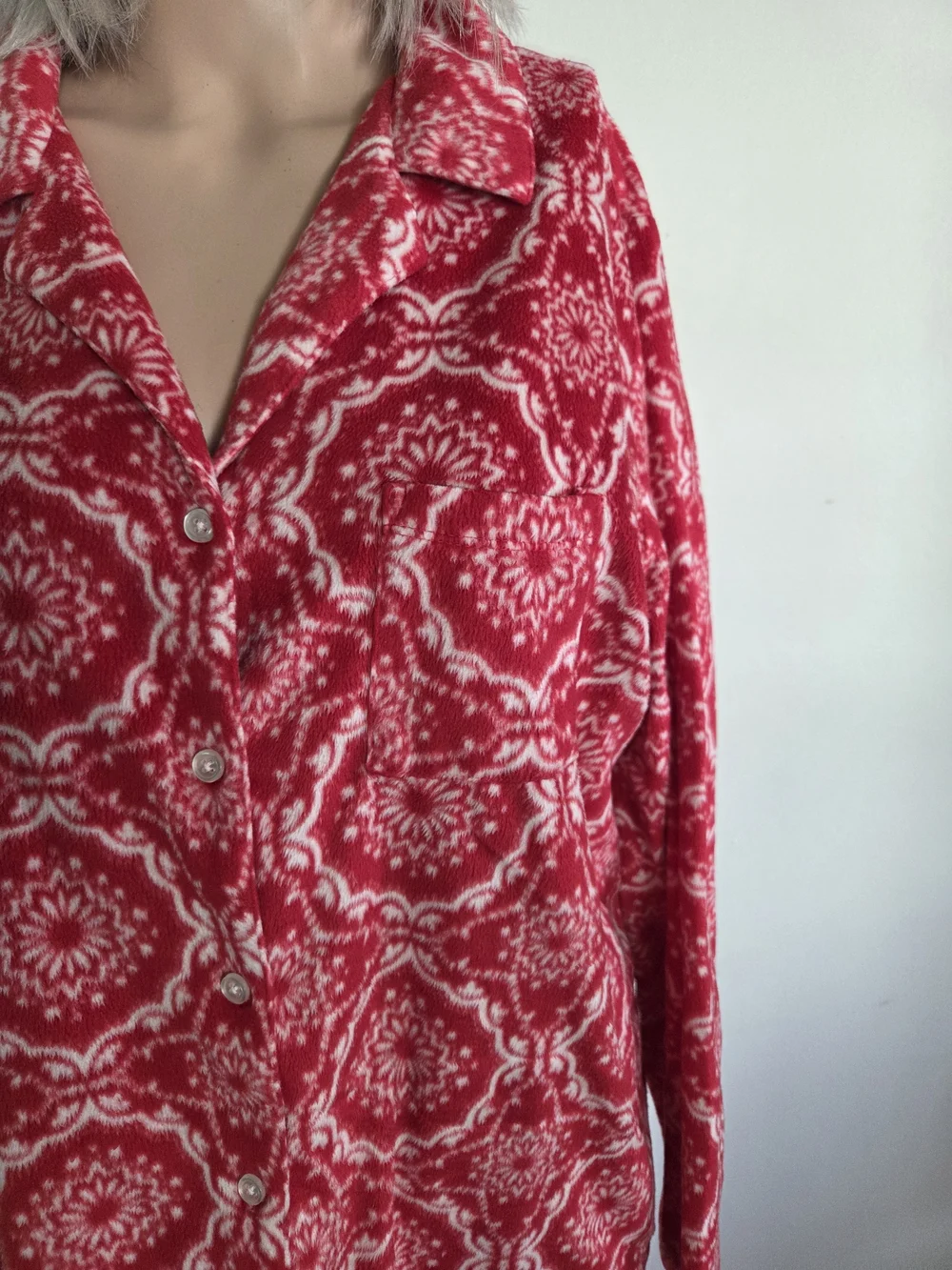 Adonna Womens Red and White Printed Pajama Set Size Large
